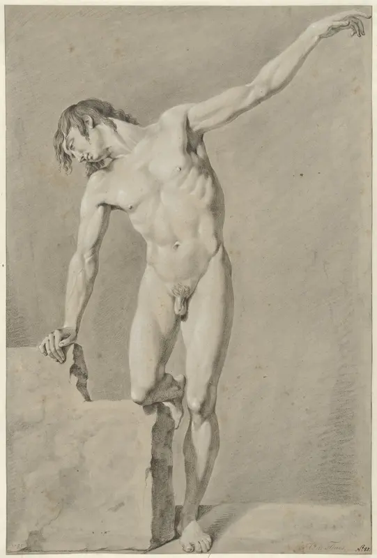 Staand mannelijk naakt, de linkerarm geheven Wall Art by Unknown - High-Resolution Digital Print