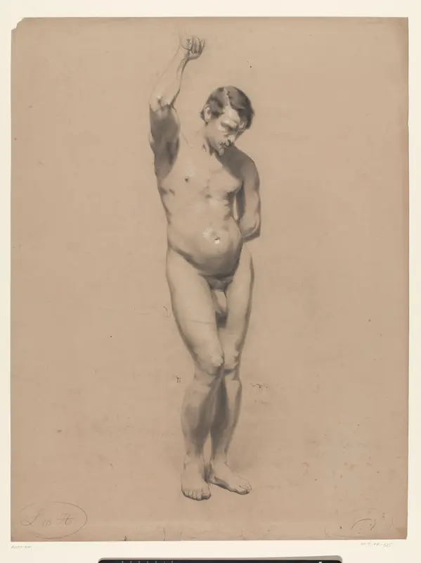 Staand mannelijk naakt, een arm opgeheven en de ander op de rug Wall Art by anonymous - High-Resolution Digital Print