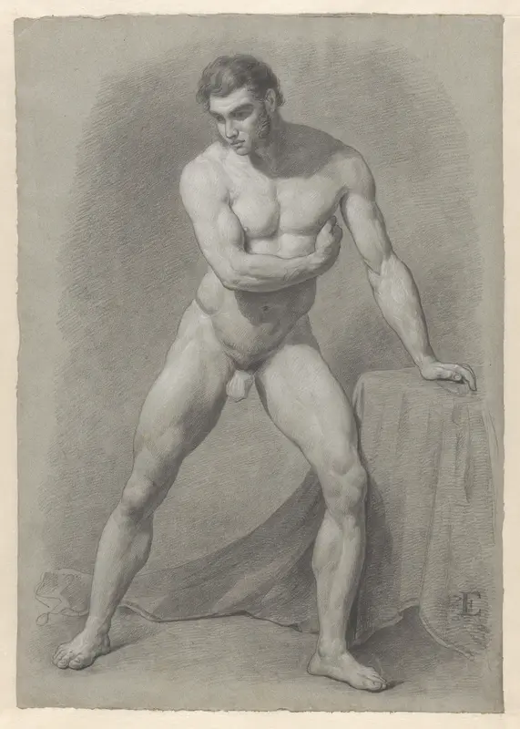Staand mannelijk naakt met een arm voor de borst Wall Art by Unknown - High-Resolution Digital Print