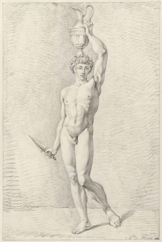 Staand mannelijk naakt met een vaas en een mes Wall Art by Unknown - High-Resolution Digital Print
