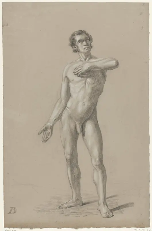Staand mannelijk naakt met hand op de borst Wall Art by anonymous - High-Resolution Digital Print