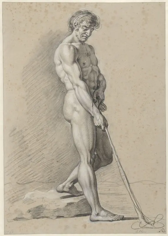 Staand mannelijk naakt met kolfstok Wall Art by Unknown - High-Resolution Digital Print