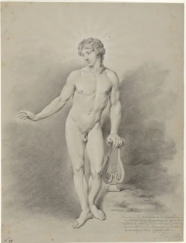 Staand mannelijk naakt met lier, als Apollo Wall Art by Jan Tersteeg - High-Resolution Digital Print