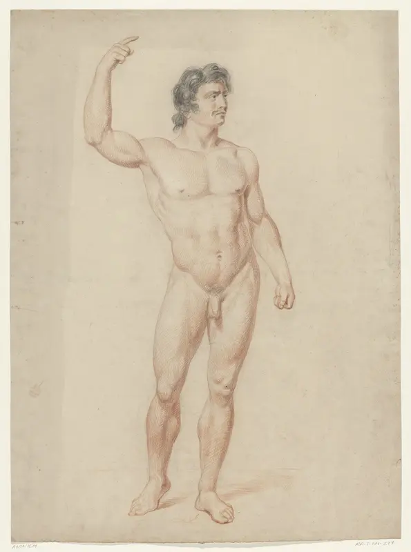 Staand mannelijk naakt met opgeheven arm, naar rechts Wall Art by anonymous - High-Resolution Digital Print
