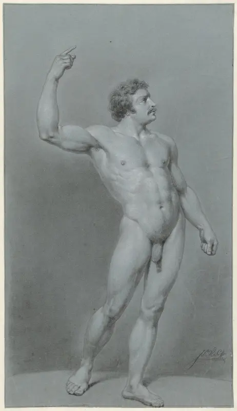 Staand mannelijk naakt met snor Wall Art by Unknown - High-Resolution Digital Print