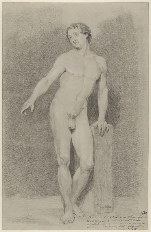 Staand mannelijk naakt, met uitgestrekte arm, naar links Wall Art by Unknown - High-Resolution Digital Print
