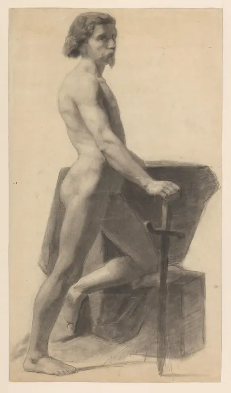 Staand mannelijk naakt met zwaard Wall Art by Unknown - High-Resolution Digital Print