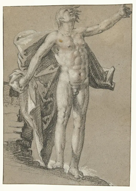 Staand mannelijk naakt met zwevende draperie Wall Art by Cornelis Cornelisz. van Haarlem - High-Resolution Digital Print