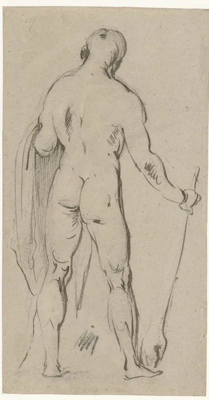 Staand mannelijk naakt, op de rug gezien (Hercules?) Wall Art by Jan Philipsz. van Bouckhorst - High-Resolution Digital Print