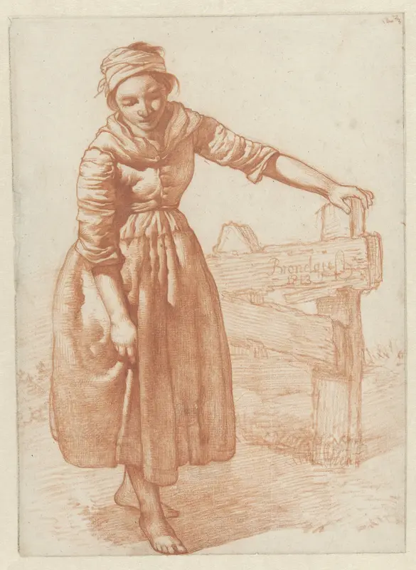 Staand meisje, bij een hek Wall Art by Albertus Brondgeest - High-Resolution Digital Print