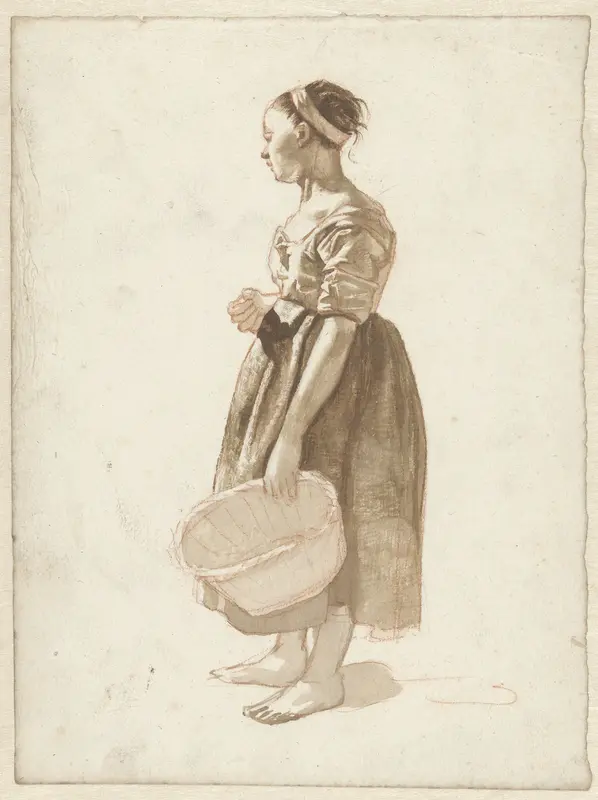 Staand meisje met een mand Wall Art by Albertus Brondgeest - High-Resolution Digital Print