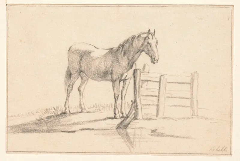 Staand paard bij een hek, naar rechts Wall Art by Jean Bernard - High-Resolution Digital Print