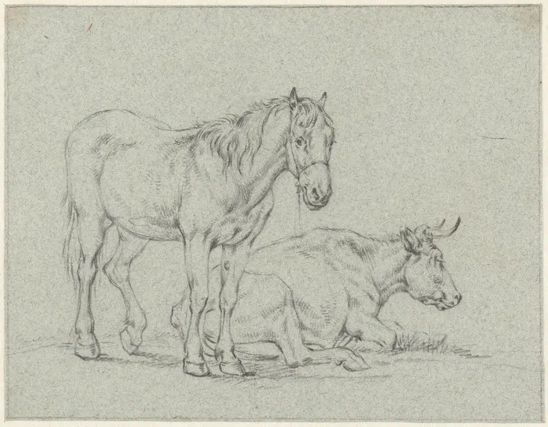 Staand paard en een liggende koe Wall Art by Jan Kobell (II) - High-Resolution Digital Print