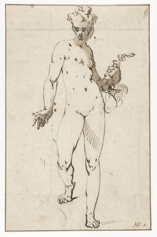 Staand vrouwelijk naakt met geldbuidel Wall Art by Hendrick Goltzius - High-Resolution Digital Print