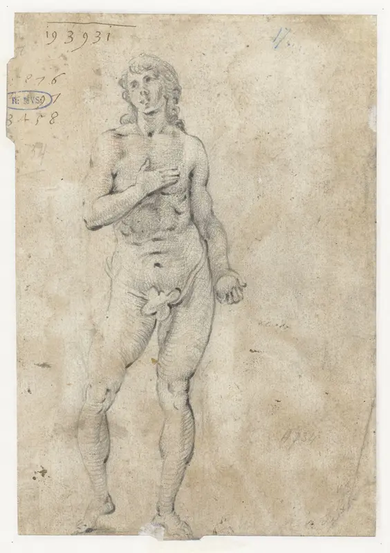 Staande Adam die de appel vasthoudt Wall Art by Unknown - High-Resolution Digital Print