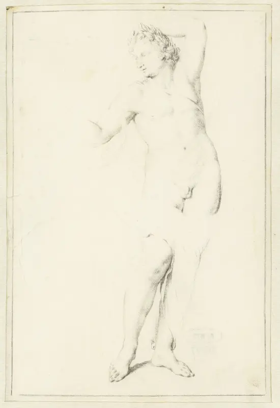 Staande Apollo, de linkerarm omhoog Wall Art by Willem van Mieris - High-Resolution Digital Print