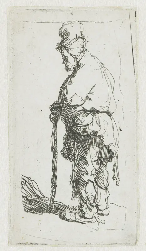 Staande bedelaar, leunend op een stok, naar links Wall Art by Rembrandt van Rijn - High-Resolution Digital Print