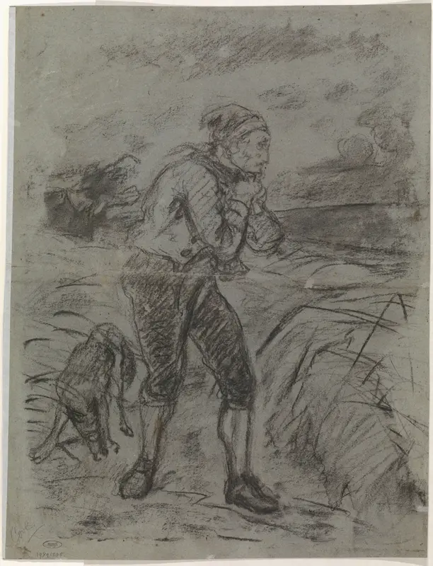 Staande boer en zijn hond op de akker Wall Art by Thomas Simon Cool - High-Resolution Digital Print