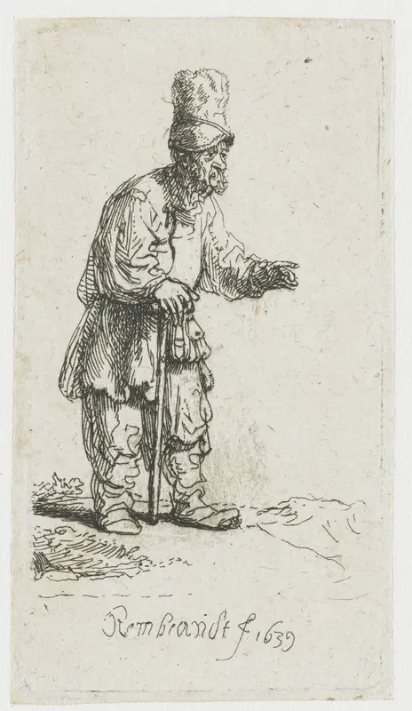 Staande boer met hoog hoofddeksel, leunend op een stok Wall Art by Unknown - High-Resolution Digital Print