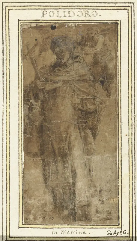 Staande heilige (Angelo Carmelitano?) met crucifix Wall Art by Polidoro da Caravaggio - High-Resolution Digital Print
