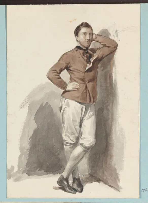 Staande jonge man, leunend tegen een muur Wall Art by Johann Wilhelm Kaiser (I) - High-Resolution Digital Print