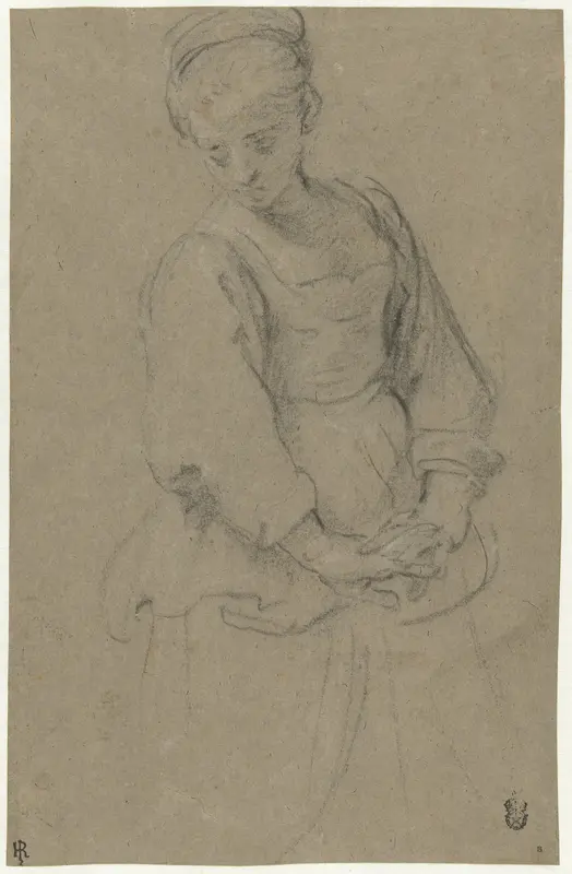 Staande jonge vrouw met ineengevouwen handen Wall Art by Domenichino - High-Resolution Digital Print