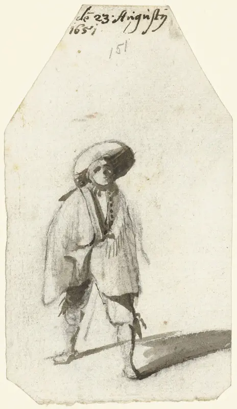 Staande jongeman met een breedgerande hoed en een mantel Wall Art by Harmen ter Borch - High-Resolution Digital Print