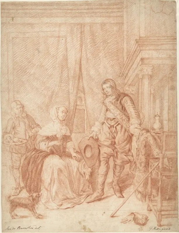 Staande jongeman, zittende vrouw en een dienstbode Wall Art by Jan de Barnsteen - High-Resolution Digital Print
