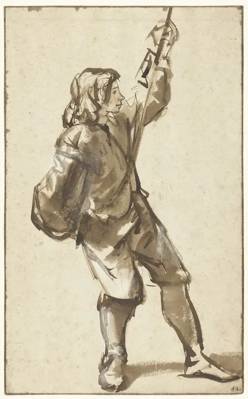Staande jongen die een touw vasthoudt Wall Art by Unknown - High-Resolution Digital Print