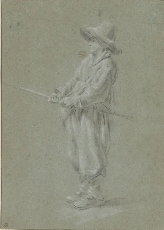 Staande jongen met een hengel(?) in de handen Wall Art by Unknown - High-Resolution Digital Print