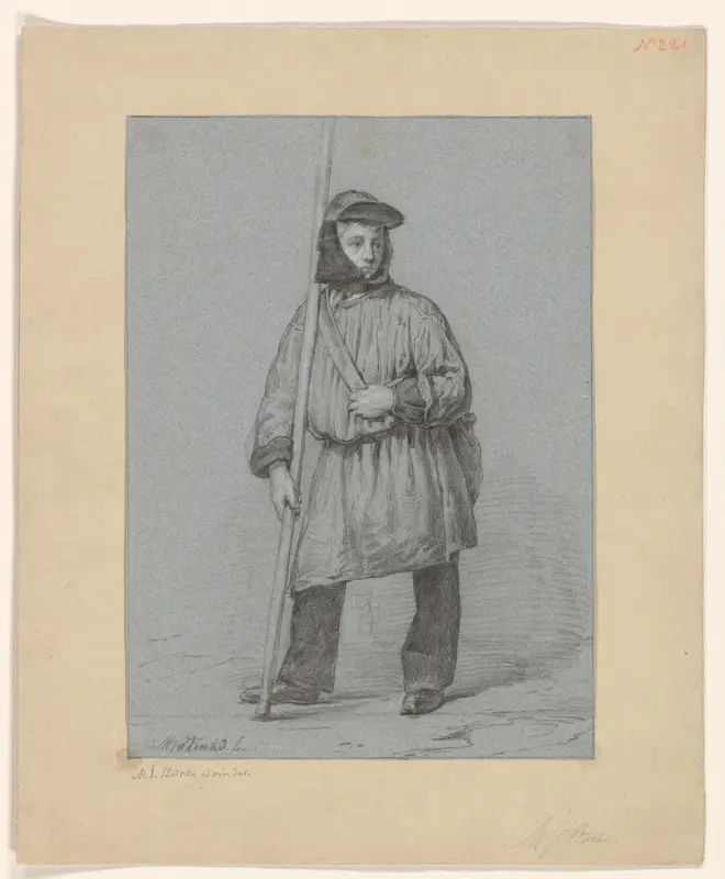 Staande jongen met stok Wall Art by Unknown - High-Resolution Digital Print