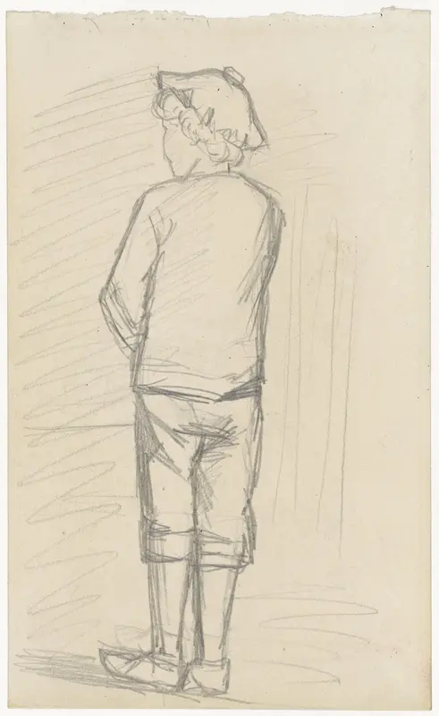 Staande jongen, van achteren
