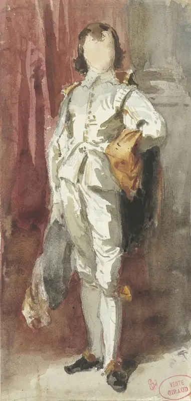 Staande knaap in Van Dyck-kostuum, tegen een rood gordijn gezet Wall Art by Pierre François Eugène Giraud - High-Resolution Digital Print