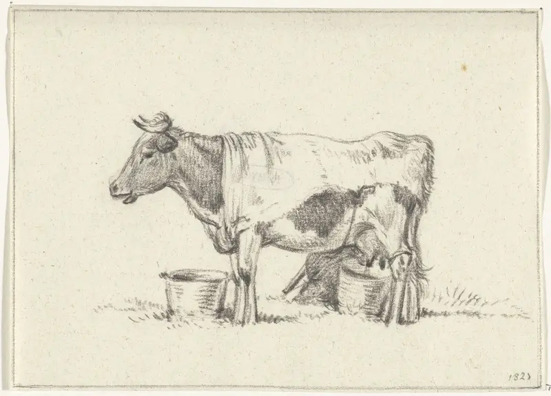 Staande koe, met melkemmer en melkkrukje Wall Art by Jean Bernard - High-Resolution Digital Print