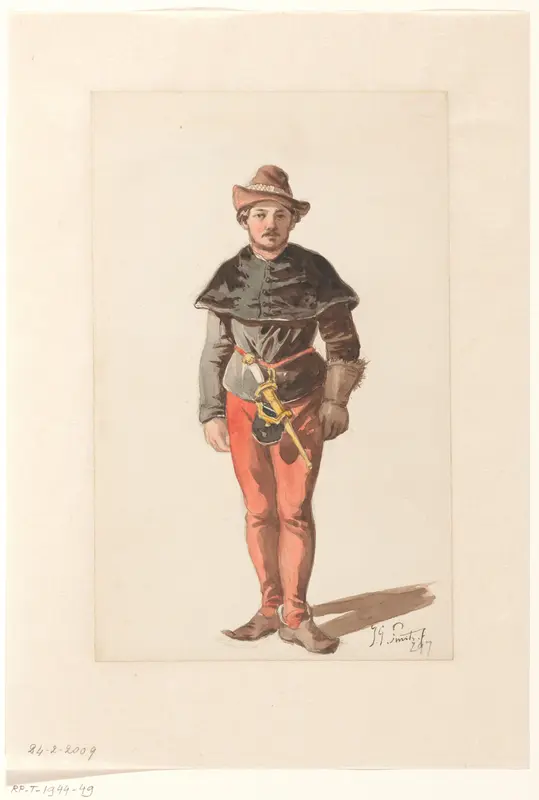 Staande lansknecht in Bourgondisch kostuum, van voren Wall Art by Jan Gerard Smits - High-Resolution Digital Print