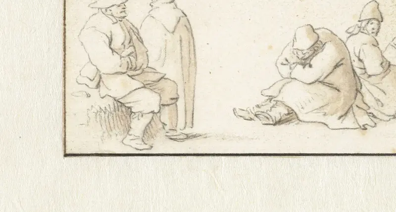 Staande man en vier zittende mannen Wall Art by Herman Saftleven - High-Resolution Digital Print