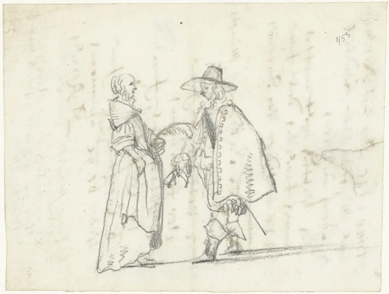 Staande man en vrouw in gesprek Wall Art by Gesina ter Borch - High-Resolution Digital Print