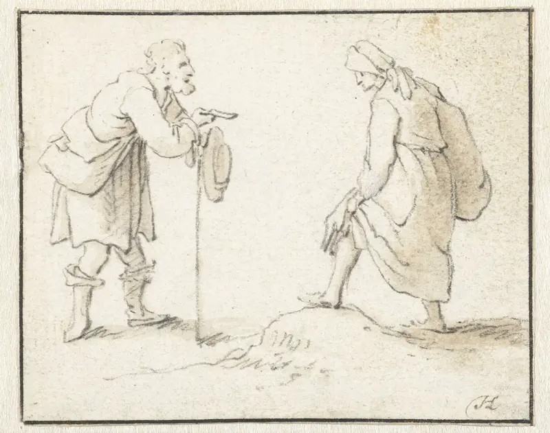 Staande man en vrouw, met elkaar in gesprek Wall Art by Herman Saftleven - High-Resolution Digital Print