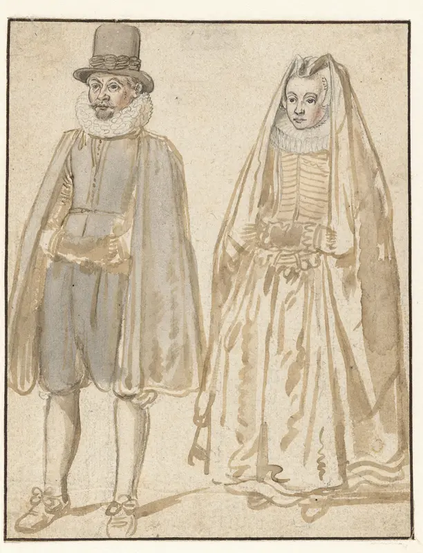 Staande man en vrouw, van voren Wall Art by Hendrick Avercamp - High-Resolution Digital Print