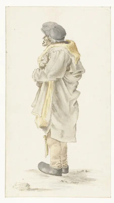 Staande man in een met bont gevoerde jas Wall Art by anonymous - High-Resolution Digital Print