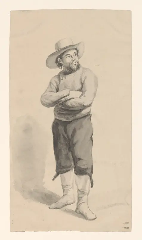 Staande man met armen over elkaar gevouwen en hoed Wall Art by Alexander Cranendoncq - High-Resolution Digital Print