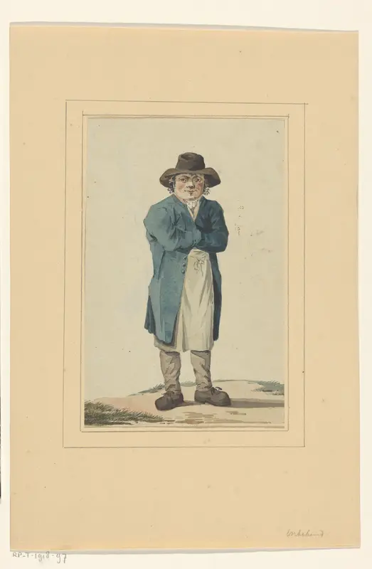 Staande man met blauwe jas Wall Art by anonymous - High-Resolution Digital Print