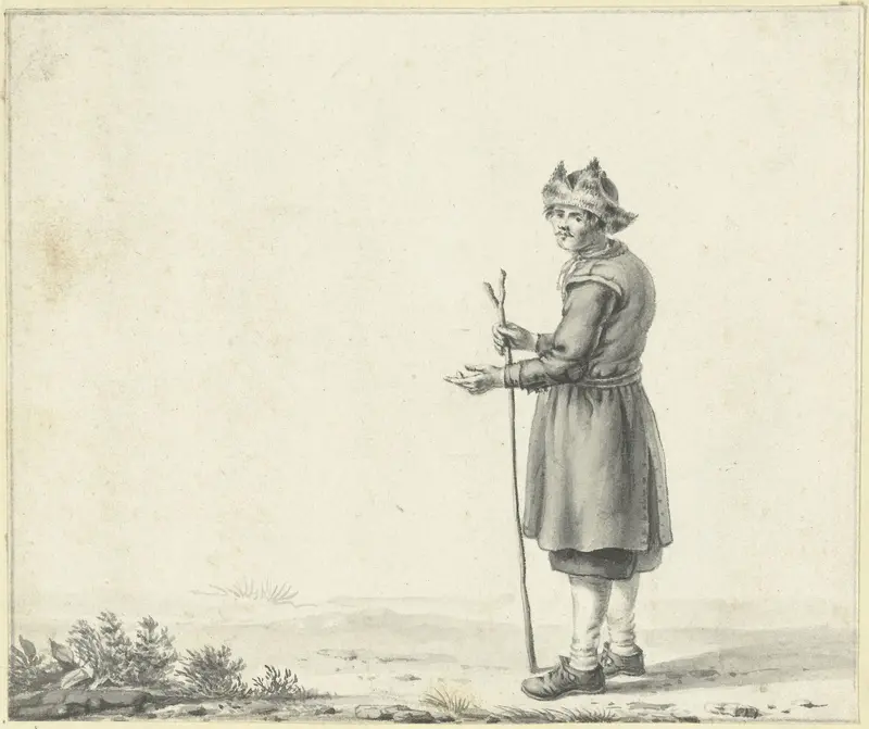 Staande man met bontmuts en stok Wall Art by Hendrik Rietschoof - High-Resolution Digital Print