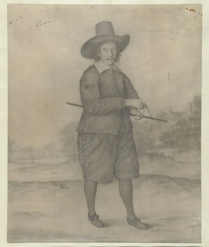 Staande man met breedgerande hoed, ten voeten uit Wall Art by anonymous - High-Resolution Digital Print
