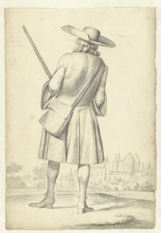Staande man met geweer, op de rug gezien Wall Art by Unknown - High-Resolution Digital Print