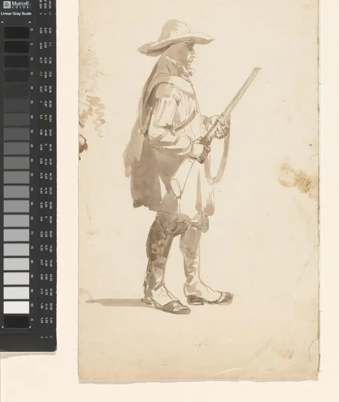 Staande man met hoed en geweer Wall Art by Jan Bedijs Tom - High-Resolution Digital Print