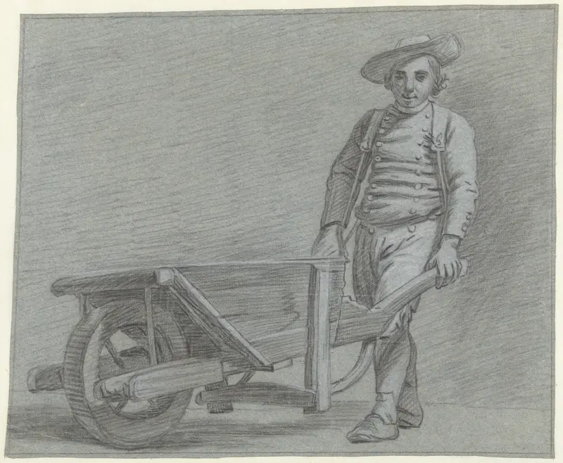 Staande man met kruiwagen Wall Art by Jordanus Hoorn - High-Resolution Digital Print