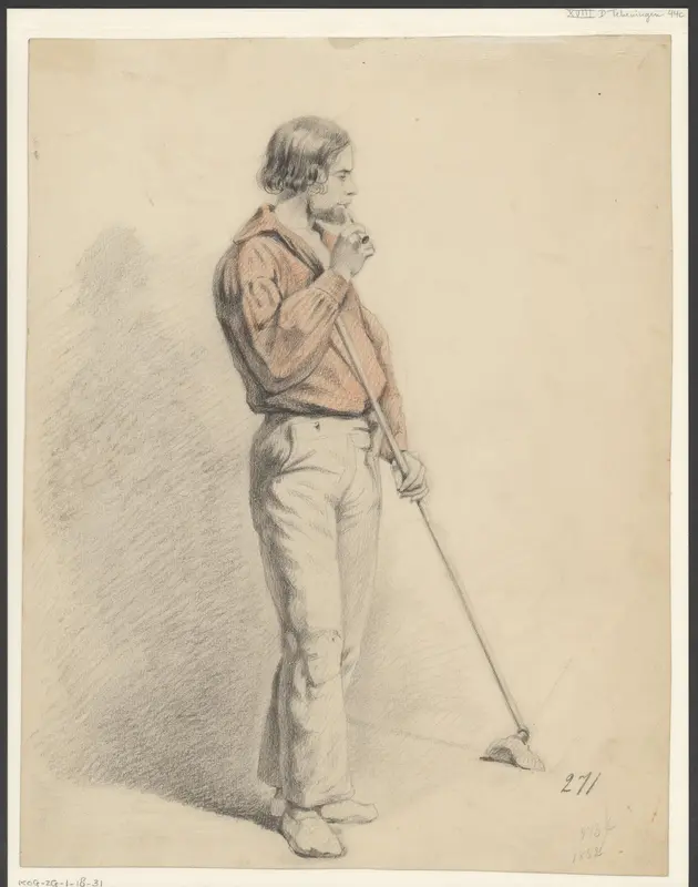 Staande man met pijp en dweil Wall Art by Unknown - High-Resolution Digital Print