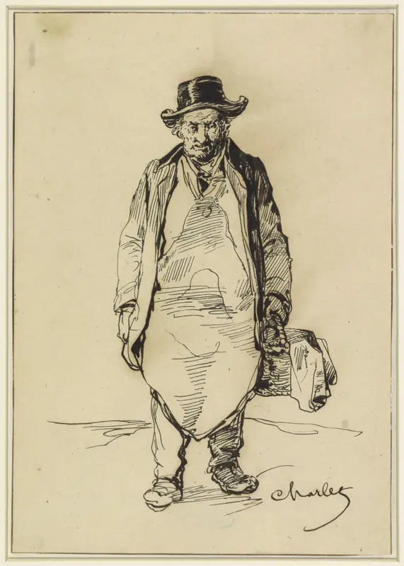 Staande man met schort, in de linkerhand een mand Wall Art by Nicolas Toussaint Charlet - High-Resolution Digital Print