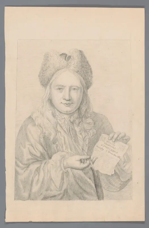 Staande man met schrijfinstrument en Gazette ordinaire d'Amsterdam Wall Art by anonymous - High-Resolution Digital Print